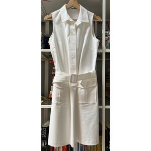 J. McLaughlin White Belted Button Down Dress w Pockets Sz 6
